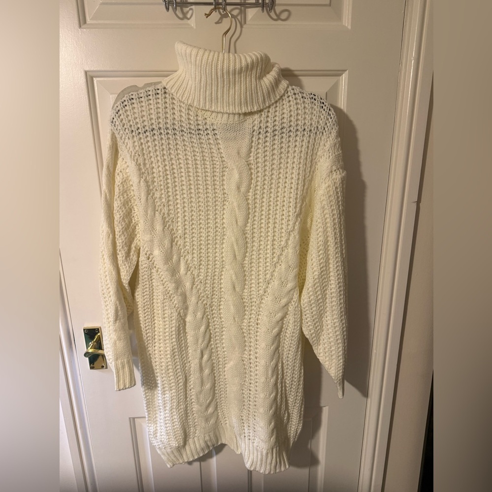 2/$35 NWT Fashion Nova Knit Decision White Long Sleeve Knit Mini Dress L - Picture 3 of 8